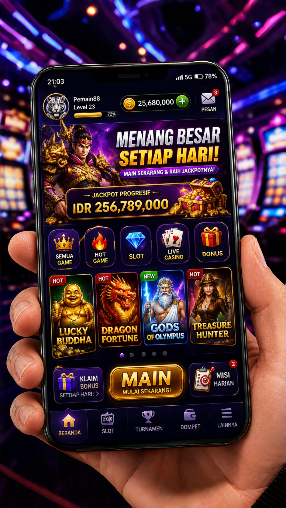 Tampilan antarmuka utama aplikasi 234k yang ramah pengguna.